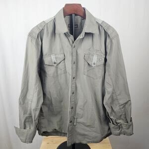 7 Diamonds Military Style Gray Cotton Utility Button Up Shirt Men XL Field Shirt